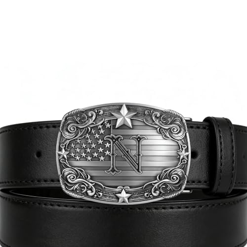 Image of Western Belt Buckle for Men Vintage Cowboy Rodeo Texas Initial Letter ABCDJMR to Z Belt Buckles