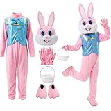 Syhood Easter Bunny Costume Adult Bunny Suit Outfit Rabbit Mascot Costumes for Men Women Easter Celebrations Events Cosplay(Pink)