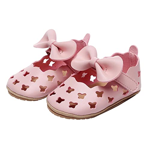 Baby Girls Hollow Out Bowknot Mary Jane Flats Sparkly Toddler Lightweight Breathable Non-Slip First Walking Shoes