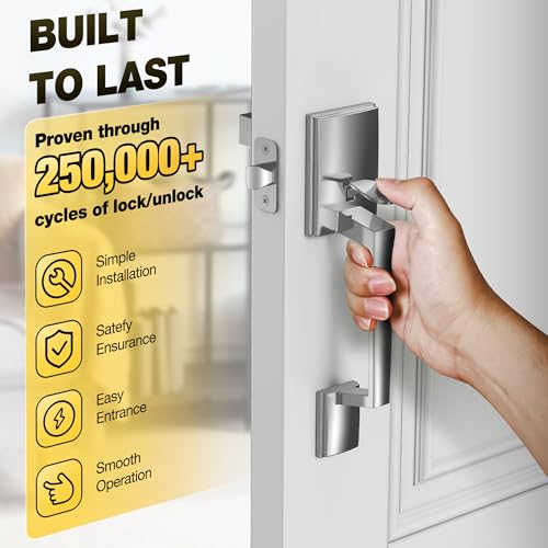 Image of Kolet Front Door Handle, Handle Set with No Lock, Exterior Entry Door Handle, Heavy Duty Zinc Alloy, Reversible for Right & Left Opening, Deadbolt Not Included, Satin Nickel