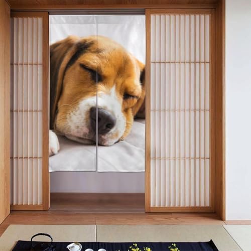 眠っているビーグル犬 イヌ いぬ柄 のれん 間仕切り 遮光 暖簾 ロング 目隠し カーテン 玄関 キッチン リビング 出入り口 飲食店 幅86cm*丈1143cm かわいい おしゃれ 年中使用 シンプル プレゼント BB9V42