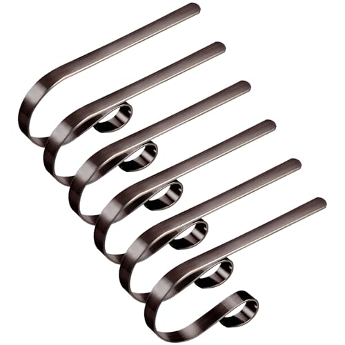 Edoneery Christmas Stocking Holders for Fireplace Mantle with Separate Double-Sided Tapes, Non-Slip Stocking Hangers for Mantel Shelves Multipurpose Xmas Party Decoration Hooks (Oil Rubbed Bronze, 6)
