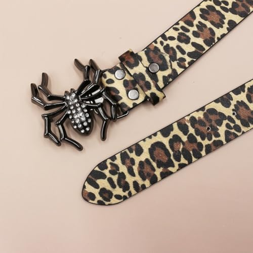 Ceinture léopard en cuir PU à boucle araignée strassée robuste - 3