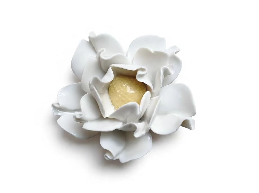 Ceramic Flower Wall Art Decor, Artificial Flower Wall Sculpture,Handmade Ceramic Flowers for Home,Hallway,Living Room, Kitchen,Bathroom (White, Peony, 2.76")