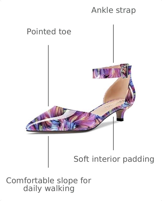 Image of Aachcol Women Kitten Low Heel Ankle Strap Pumps Pointed Toe Sandals Dress Shoes Party Office Wedding 1.5 Inch