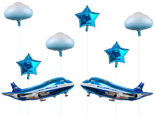 Avion 8 Pièces Ballon Gonflable Étoile Nuage Anniversaire Bleu pour Décoration Garçon, Fête Thème