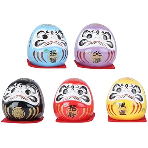 NOLITOY 5 Stück Mini Puppen Daruma Japanische Puppe Daruma Keramik Viel Glück Zen Sammlerstatue Figur Cover