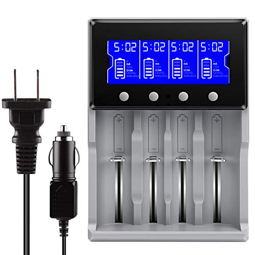 Universal Battery Charger, Keenstone Premium Battery Charger 4 Slots for 18650 Battery Rechargeable Batteries Li-ion LiFePO4 IMR 10440 14500 16340 RCR123A 26650 Ni-MH Ni-Cd AA AAA -LCD Display - Grey