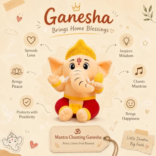 Image of AVSHUB God Soft Toy for Kids Divine Mantra Chanting Baby Ganesha with 3 Preloaded Mantras & Aartis, Musical Soft Plush Toy, Return Gift for Infants, Toddlers & Kids (Medium - 25 Cm)