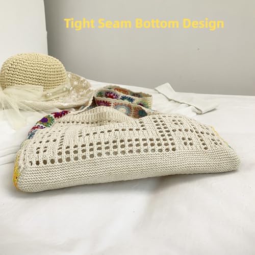 Women's Boho Embroidery Crossbody Bag Crochet Beach Bags for Women Hollow Out Crochet Knit Shoulder Bag Crochet Tote Bag3