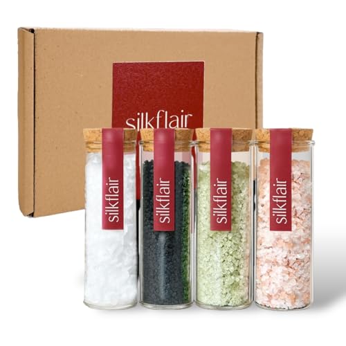 Silkflair – Set regalo di sale gourmet | 4 sali dal mondo: rosa dell’Himalaya, nero e verde delle Hawaii, fiocchi di sale piramidale | Box salgemma naturale – idea regalo cucina