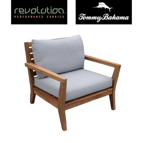 Image of Tommy Bahama Sunbrella Fabric 1-Piece Outdoor Knife Edge Deep Seat Lounge Chair Seat and Back Cushion Set, Bamboo Bay Cloud