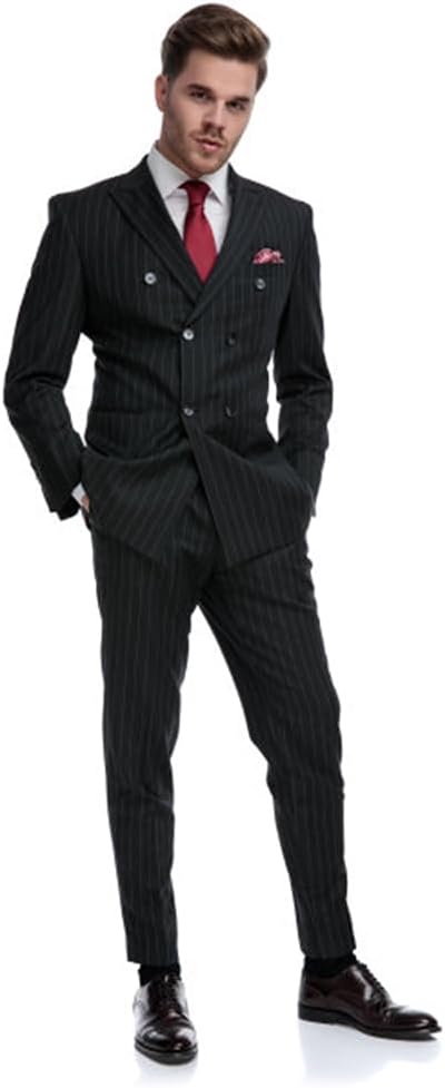 UNINUKOO Men's Suits 2 Piece Pinstripe Double Breasted Tuxedo Suit for Men Slim Fit Formal Dress Blazer Jacket Pants - Image 5