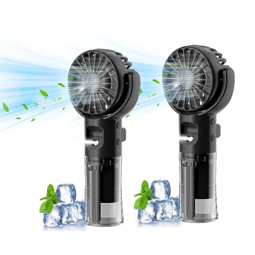 Handventilator mit Wasserkühlung Tragbarer Handventilator USB Wiederaufladbarer 4 Geschwindigkeiten Mini Ventilator mit Wasserkühlung Hand Ventilator Akku Hand Fan für Reisen Büro (Schwarz * 2)