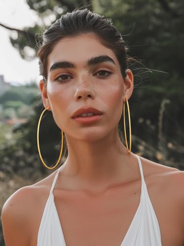 KeyStyle Gold Hoop Earrings for Women, Stainless Steel Hoops Earring Lightweight Loops, 2 mm Thick Hypoallergenic Circle Endless Thin Hoop (30 mm,50 mm,70 mm,100 mm)3