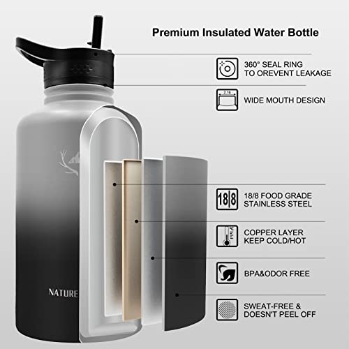 Image of NATURE PIONEOR 64 oz Insulated Water Bottle with Carrier Bag & 3 Lids