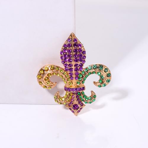 Image of Mardi Gras Brooches Pin for Women Girls Rhinestone Mask Fleur De Lis Brooch Glitter Jester Pins Fat Tuesday Carnial Parade Holiday Brooches Jewelry