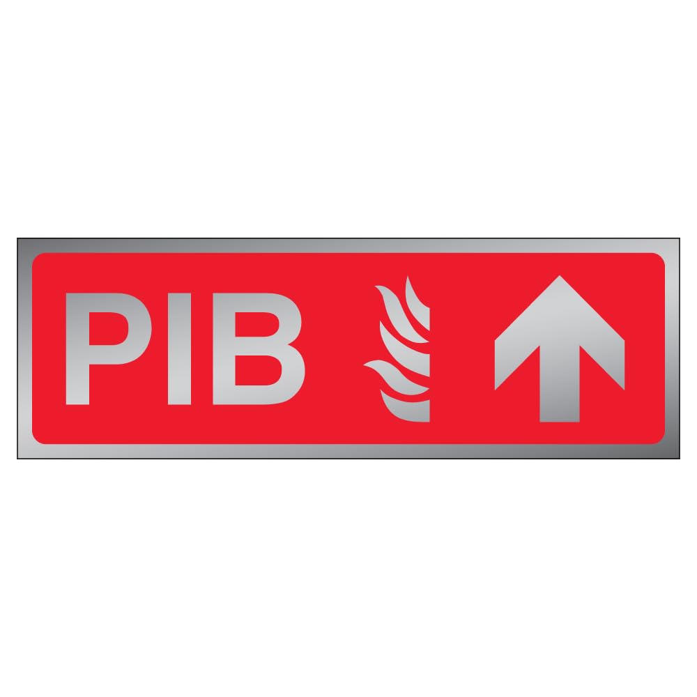 V Safety PIB Arrow Up 450 x 150 mm - 3mm Brushed Aluminium Composite Premises Infomation Box Safety Sign