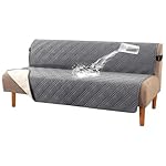 H.VERSAILTEX 100% Waterproof Futon Cover Reversible Futon Slipcover Armless Sofa Slipcover Furniture Protector Seat Width Up to 70" Washable with Adjustable Elastic Strap Anti-Slip, Grey/Beige