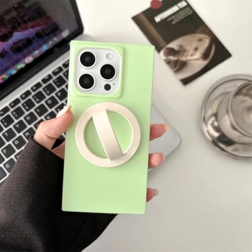Coque iPhone 15 silicone vert menthe anti chute avec support metallique au dos
