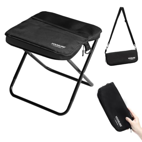 Image of 11.5 inch Tall Compact Collapsible Stool, Portable Folding Camp Stool with 2 Side Pockets, Lightweight Mini Folding Stool for Adults, Small Backpacking Stool for Fishing Hiking Trips (Black)