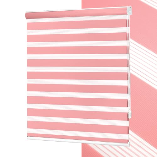 No Tools No Drill Zebra Blinds for Windows Cordless,Customizable Zebra Roller Shades, Dual Layer Blackout-Filtered Privacy Light Control Window Blinds Home Office, Easy to Install