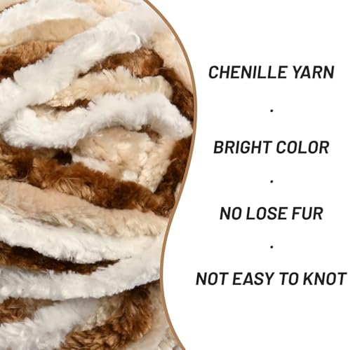 Image of Chenille Velvet Soft Yarn White Coffee 2 Pack