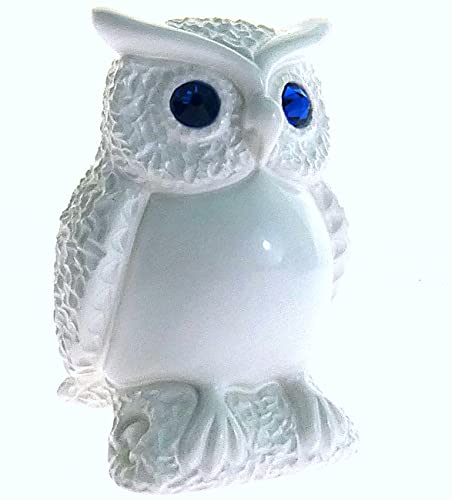 Eule, Eulen Figur, handbemalt in einer Geschenkverpackung, MADE WITH SWAROVSKI® ELEMENTS, Deutsche Handarbeit, Geschenkidee zum Geburtstag, Muttertag, Vatertag, Kindertag, Dekoration für Wohnzimmer, Kinderzimmer, Geschenkidee zu Weihnachten, zur Hochzeit, Verlobung, Gastgeschenk (weiß glanz-Kristalle blau) Cover