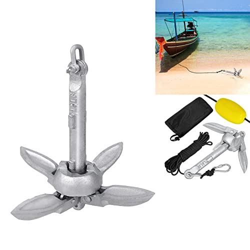 VA-Cerulean Faltklappanker Faltanker Anker Feuerverzinkt Bootsanker Set mit 10m Seil und Kletterschnalle für Angelboot Belly Boot SUP Paddle Board Kayak Kanu Motorboat 0.7KG