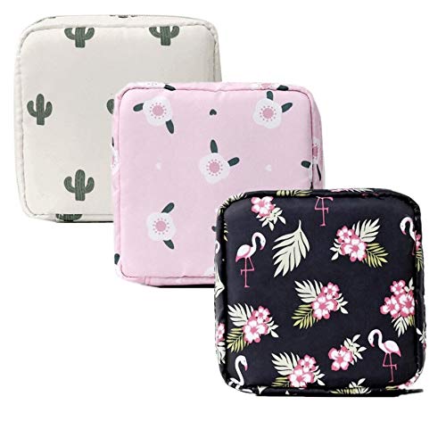 Preisvergleich Produktbild 3er Set Damenbinden Tasche Aufbewahrungstasche Damen Geldbörse Münzbörse Minibörse Tampontasche für Frauen und Mädchen (Kaktus)