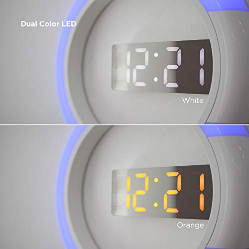 Mooas Moodlight Dual Mirror Clock, 7 Color Nightlight, 2 Led Colors (White/Orange), Adjustable Led Brightness, 12/24H Mode, Temperature Display, Alarm & Snooze, Led Clock With Remote Control #TOP3