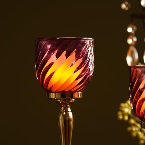 Image of Pure Home Pink Swirl Textured Hurricane - Large | Size: 9 x 9 x 24 cm | Premium Hurricanes for Home Decor | Table Top & Shelf Decor Showpiece | Ideal for Diwali & Festive Gifting | Premium | Pack of 1