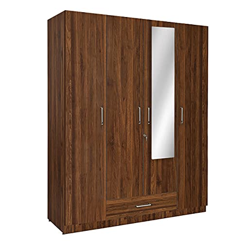 Image of Wakefit Wardrobe | 1 Year Warranty | Engineered Wood Almirah, Cupboard for Clothes Storage | 4 Door, Mirror, 1 Drawer, 2 Hanging Space | Cashmere - Columbian Walnut