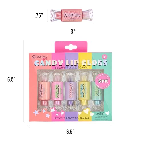 EXPRESSIONS 10pc Candy Lip Gloss Set Fruity Flavored Lip Gloss Tubes w/Precision Applicator, Safe and Non-Toxic Gift Set For Girls
