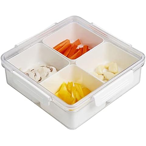 Shopwithgreen Veggie Tray with Lid and Removable Compartments, Snackle Box Charcuterie Container, Microwave & Dishwasher Safe Cover