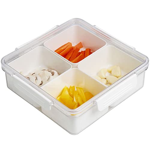 Shopwithgreen Divided Serving Tray With Lid, Removable Divided Platter Food Storage Containers With 4 Compartment For Christmas Party, Veggies, Snack, Fruit, Nuts, Candy, Cracker, Chip #TOP12