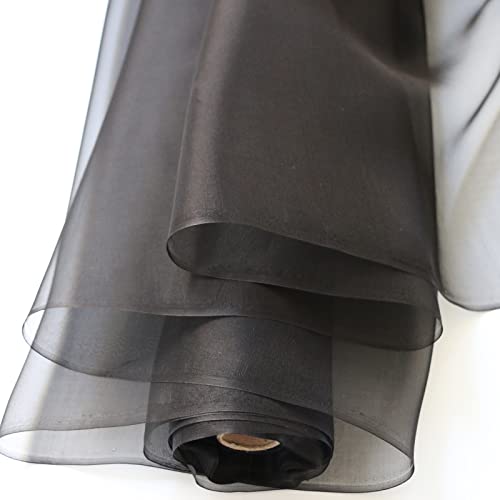 FZBYXSC Black Silk Fabric Mulberry Silk Organza Fabric Fashion Gauze Lining Material Tulle 100cm114cm (1 Meter)
