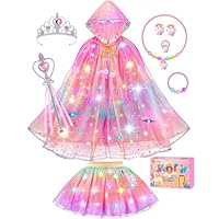 DOLNOW Princess Dress Up for Girls, Unicorn Light up Princess Cape Princess Dress Costume Crown Gift for Girl 3 4 5 6
