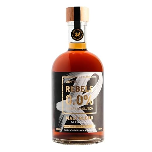 REBELS 0.0% Alternative Whisky sans alcool 500 ml | Malt Blend | Distillé deux fois pour un arôme intense | Boisson fabriqué en Suisse | Végan | Idéal pour mixer un cocktail sans alcool