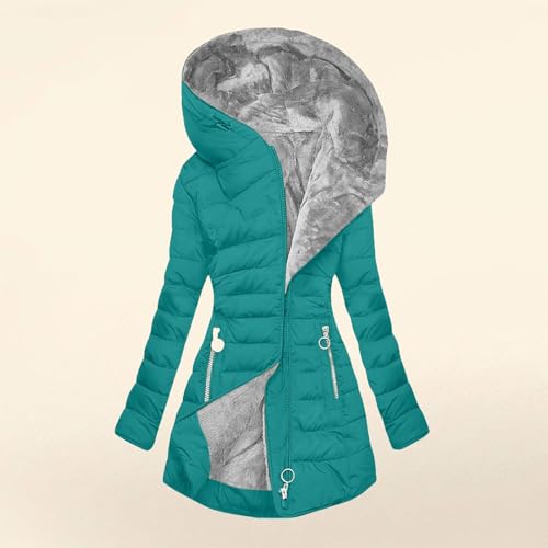 Wintermantel Damen Lang Winterjacke Warm Gefüttert Winterparka Winter Jacke Mantel Parka Atmungsaktive Pufferjacke Reißverschluss Klassisches Steppmantel Einfarbig Daunenmantel mit Kapuze Steppjacke