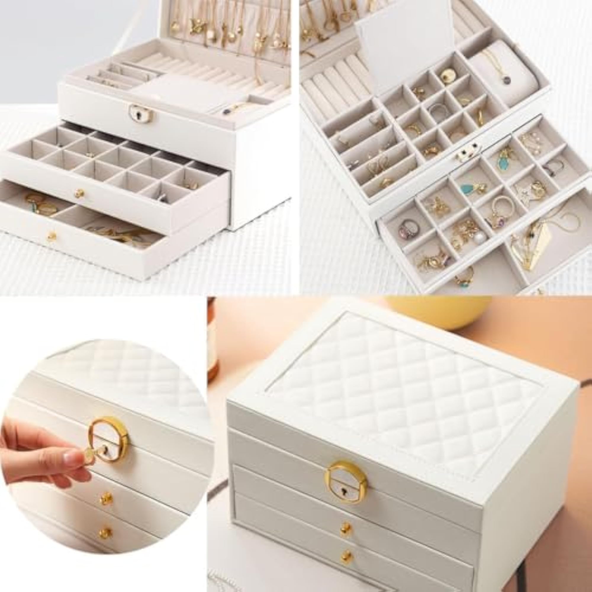 3 Layer Jewellery Organiser Box, Large PU Leather Case