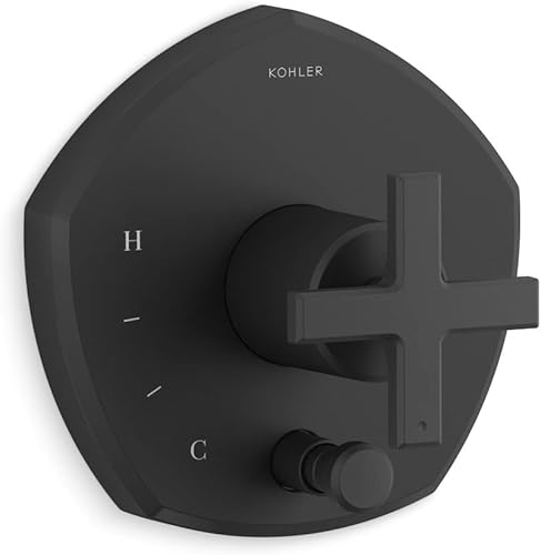 Miniatura 17 de Kohler T27042-4-BN Occasion™ Tapacubos de válvula de transferencia con manilla de palanca, níquel cepillado vibrante Vibrant Brushed Nickel,Negro