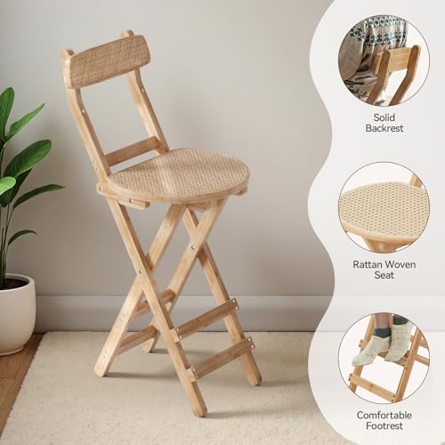 Warmiehomy Folding Breakfast Bar Stools Set of 2 Modern Rattan Barstool Kitchen Stools with Backs for Kitchen Counter Dining Table Living Room Bedroom, Seat Height 60CM - Image 5