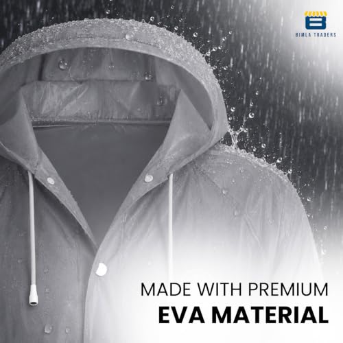 Image of Reusable EVA Hooded Raincoat| Transparent Waterproof Rain Wear for Men & Women | Elastic Full Sleeves | Front Button Design | Knee Length Free size