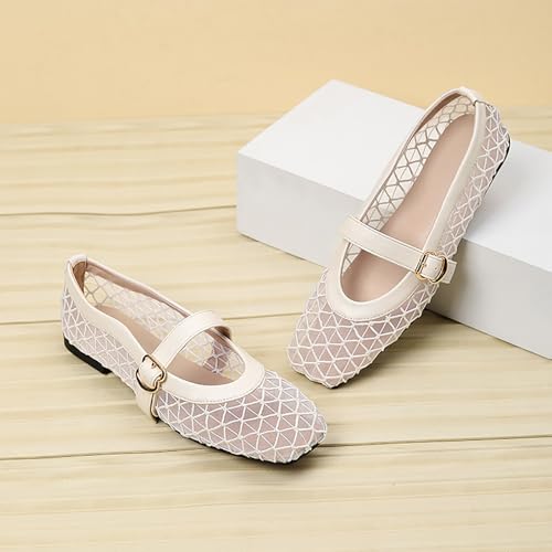 Womens Mary Janes Mesh Flats Shoes Comfortable Buckle Strap Close Square Toe Ballet Flats Comfy Casual Office Fishnet Ballerina Shoes4