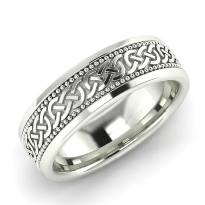 Personalized Silver or 10K 14K 18K Solid Gold Celtic Band Mens Celtic Ring Custom Engraved Wedding Band Size 4-152