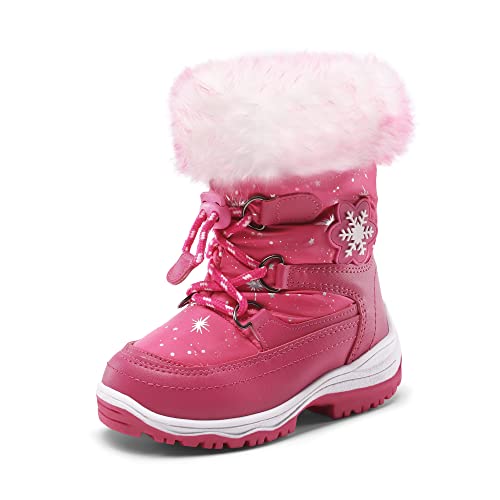 DREAM PAIRS Girls Toddler Snow Boots Slip Resistant Faux Fur Lined Mid Calf Little Kids Winter Shoes 8 Toddler Rose Red
