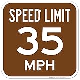 Speed Limit 35 MPH Sign, 12x12 Inches, 55 mil Thick HDPE (high Density polyethylene), Made in USA