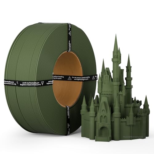マットPLA 補充フィラメント 1.75mm ブラック 1kg スプールレス設計 寸法精度±0.02mm 繰り返し使用可能スプール対応 3Dプリンター用 緑