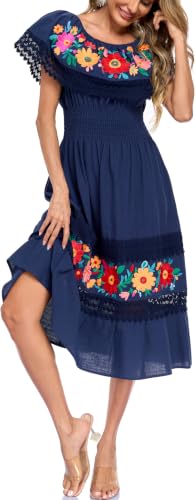 Image of YZXDORWJ Women Embroidered Mexican Peasant Casual Sexy Lace Off-Shoulder Long Dress